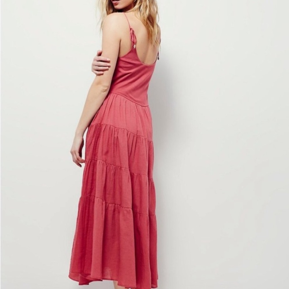 Free People Coral Red Tiered Maxi Dress - Picture 2 of 11